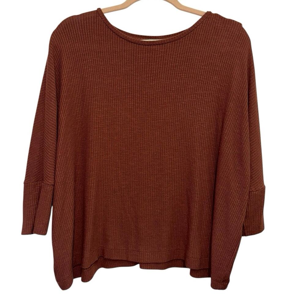LOFT Petite Ribbed Dolman Sleeve Sweater Rust Brown Large Petite